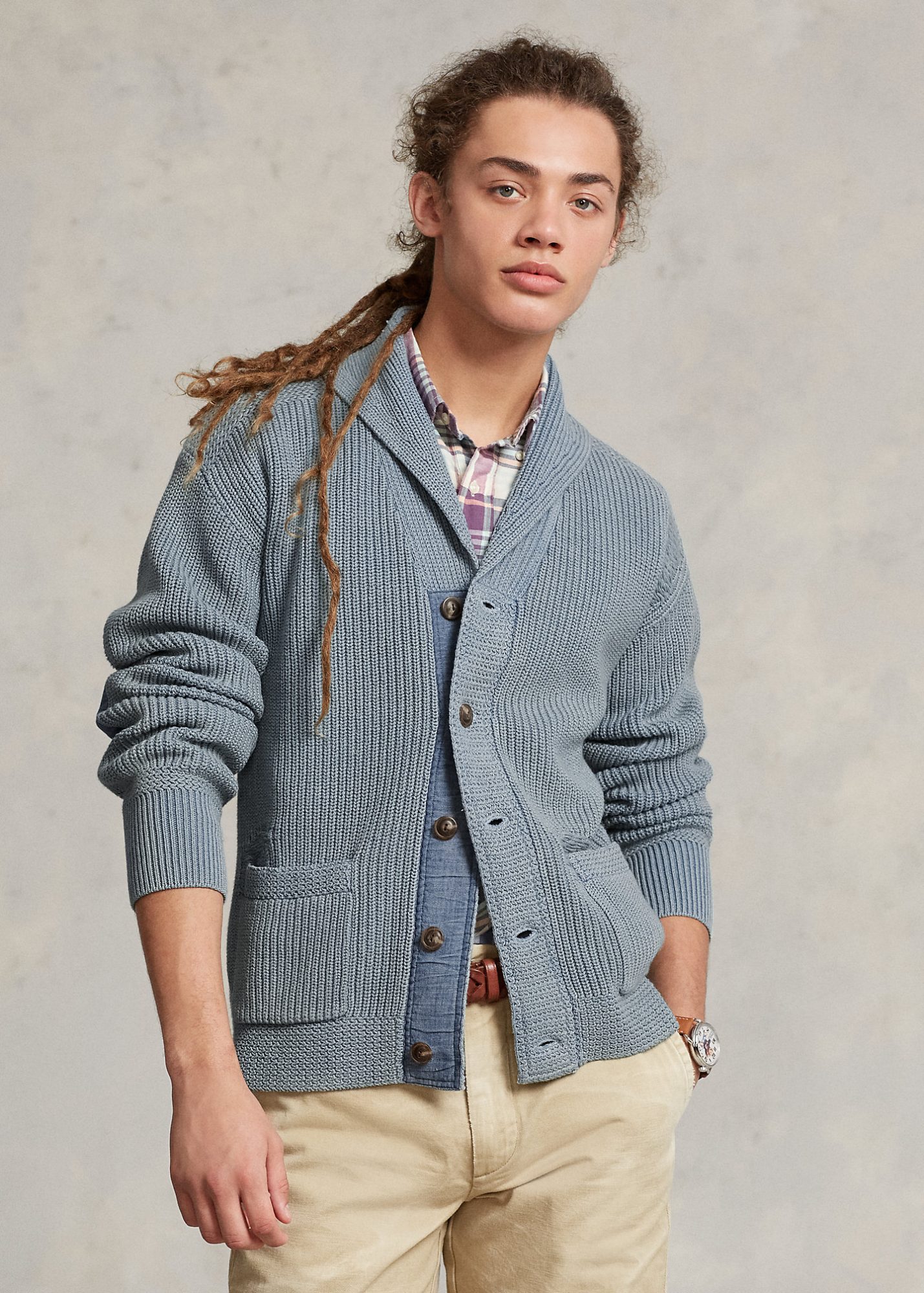 cardigan bleu col châle de la marque Polo Ralph Lauren