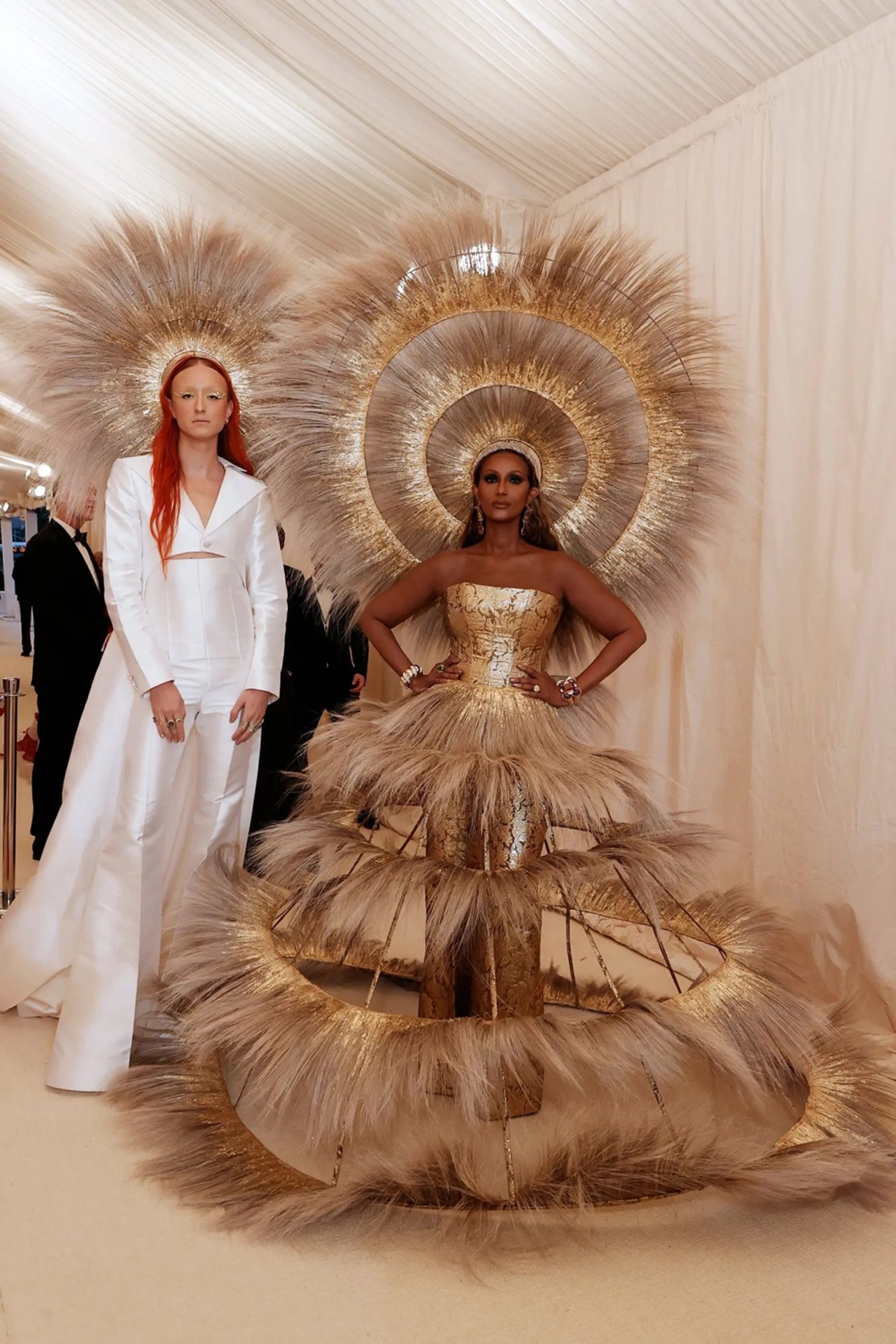 Iman habillée en Harris Reed au MET Gala