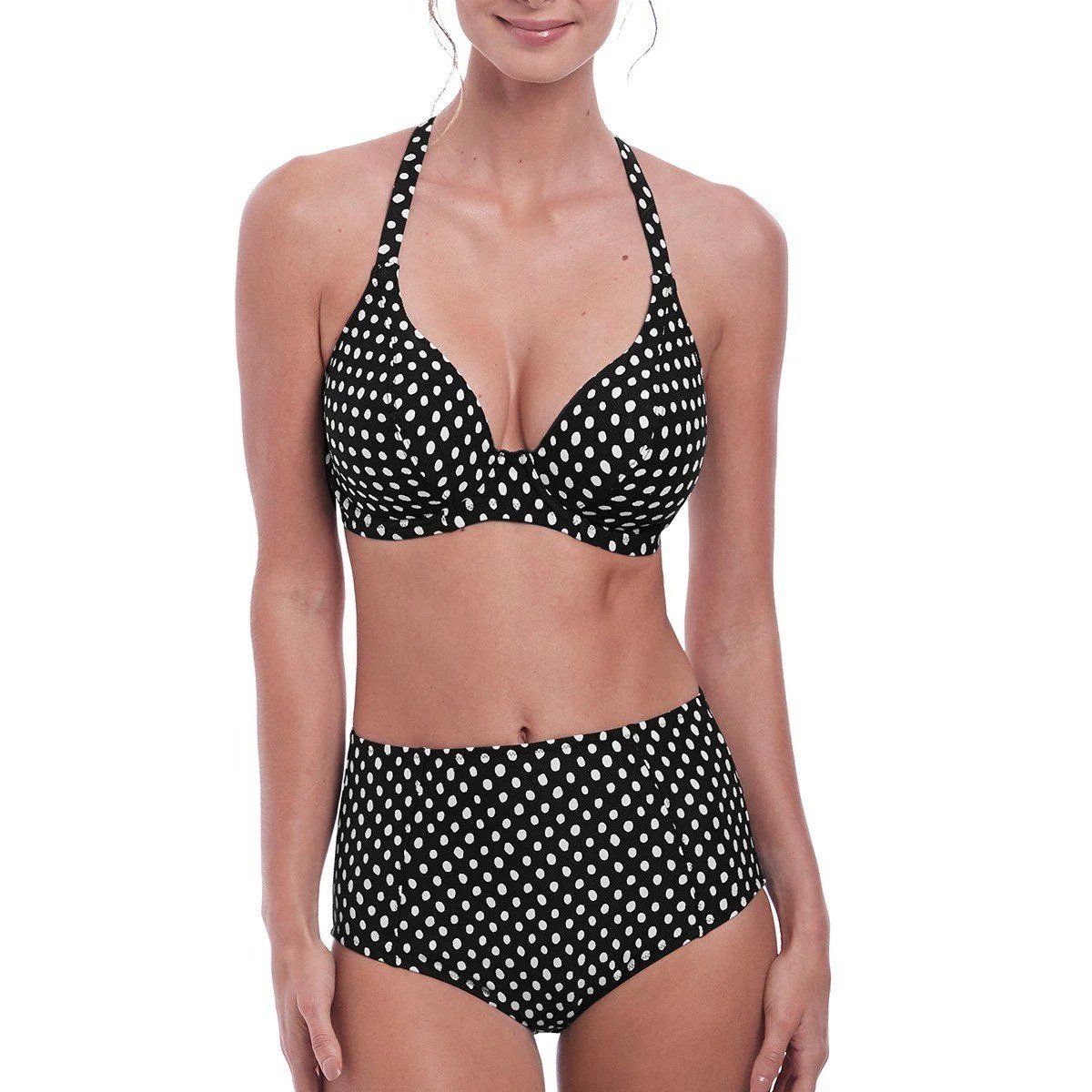 Costume da bagno a vita alta nero a pois bianchi Fantasy Beach