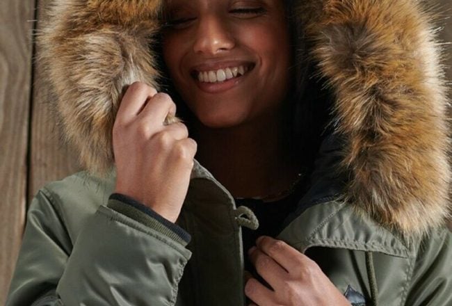 Parka courte femme Kaki Superdry