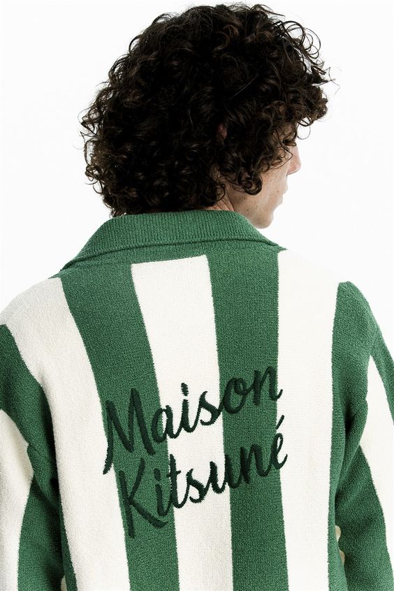 Giacca a righe verdi e bianche Maison Kitsuné