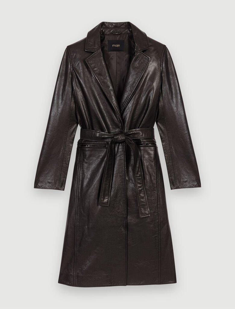 Trench in pelle nera donna Maje