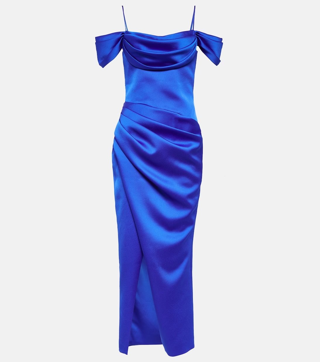 Abito midi donna in satin blu cobalto Rosario