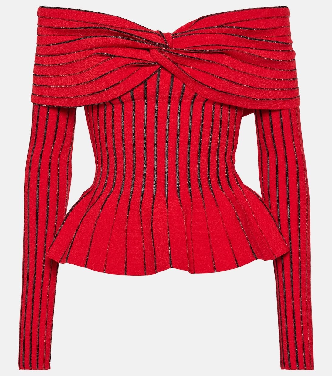 Top rosso a col Bardot Balmain