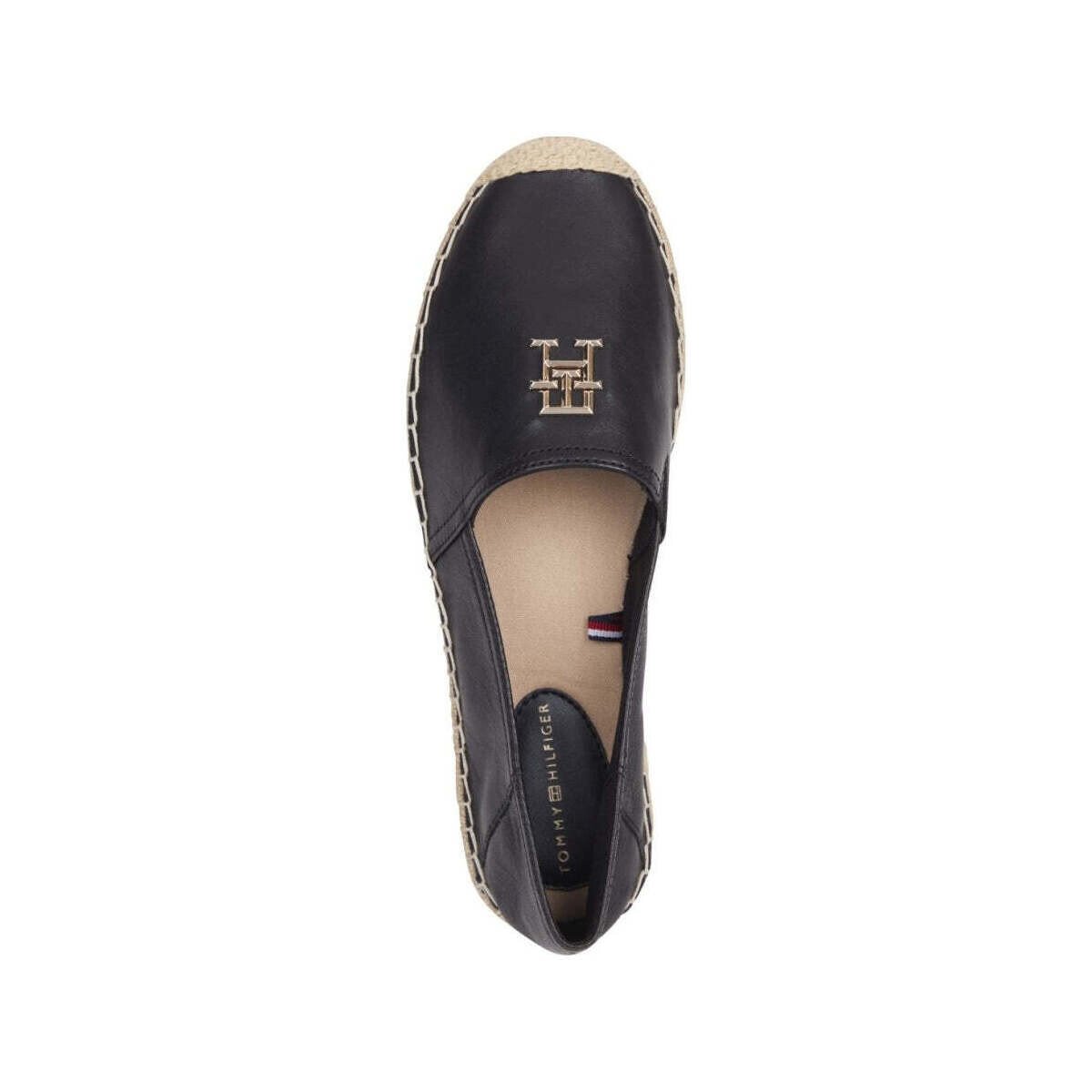 Espadrillas piatte in pelle nera Tommy Hilfiger