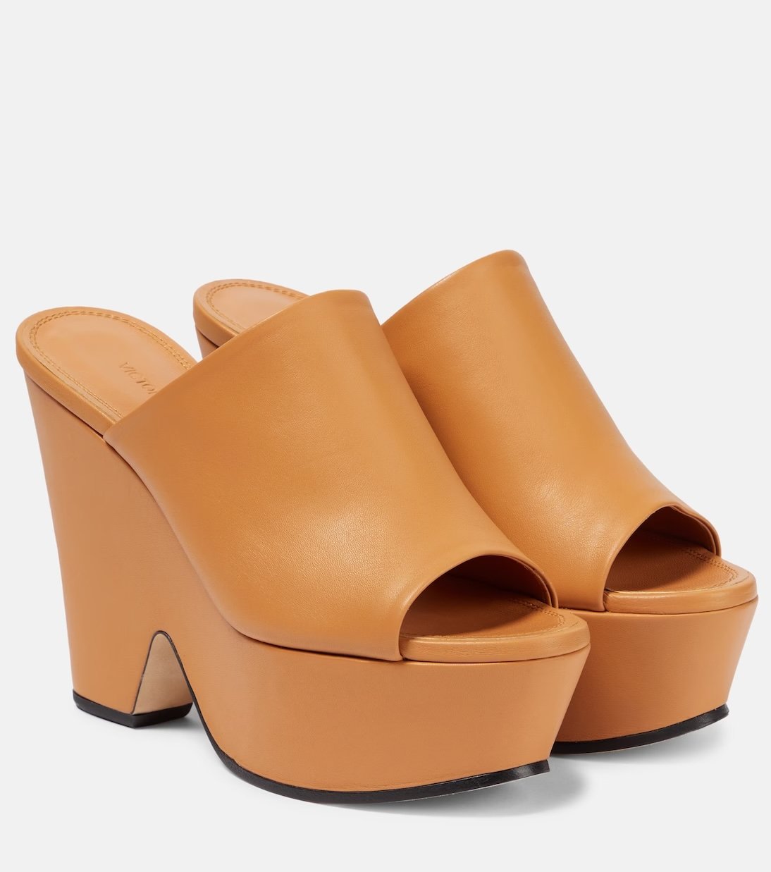 Mules con zeppa in pelle camel Victoria Beckham