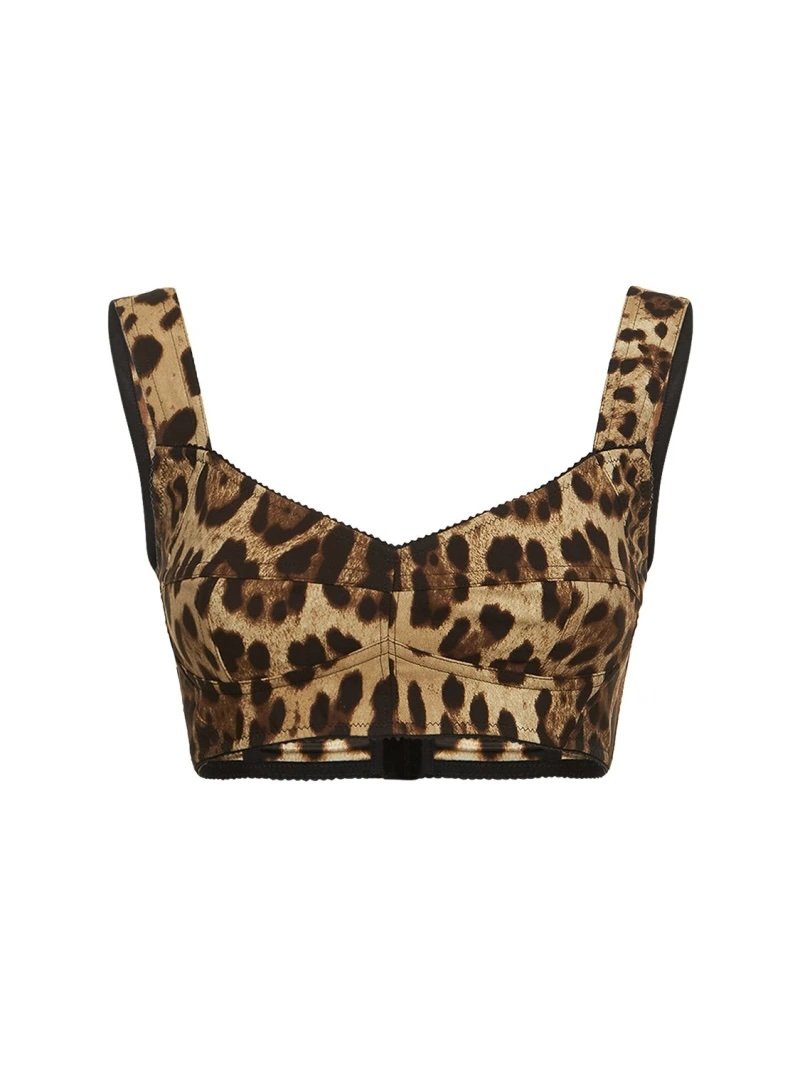 Top corto in charmeuse con stampa leopardata Dolce & Gabbana