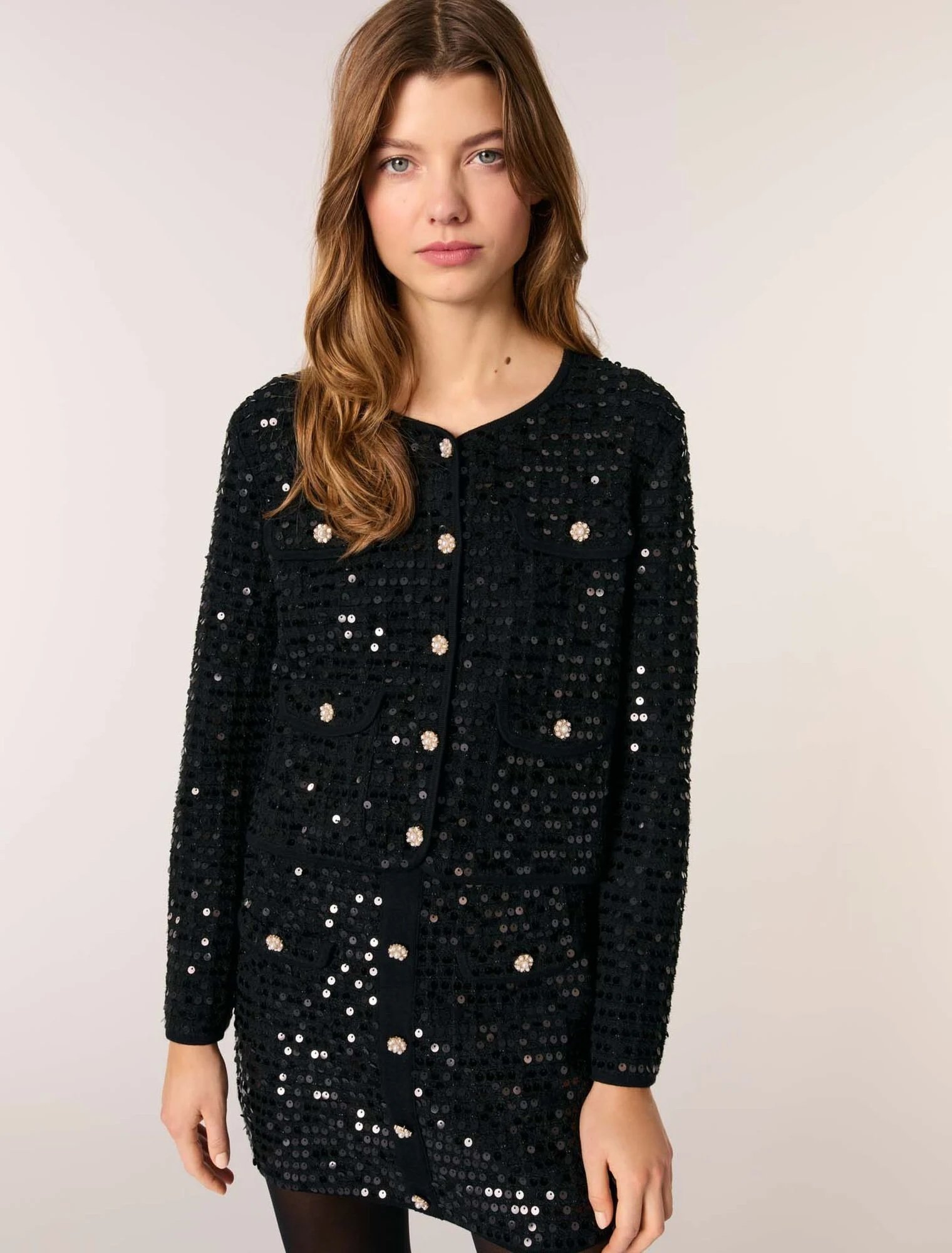 Cardigan nero di paillettes Maje