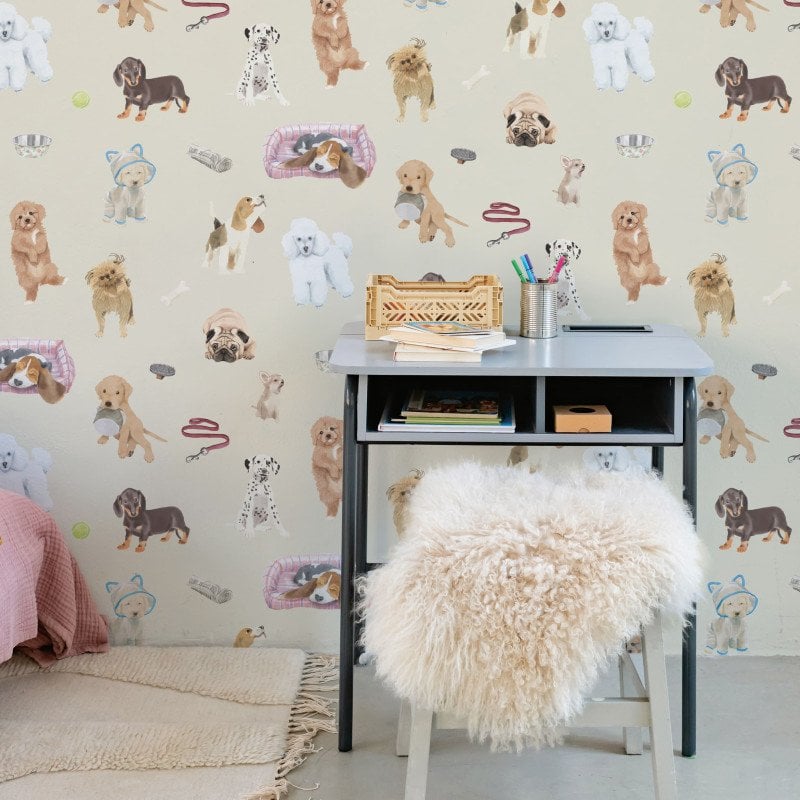 Carta da parati per bambini: una nuova tendenza decorativa? 14 papier peint motif puppy