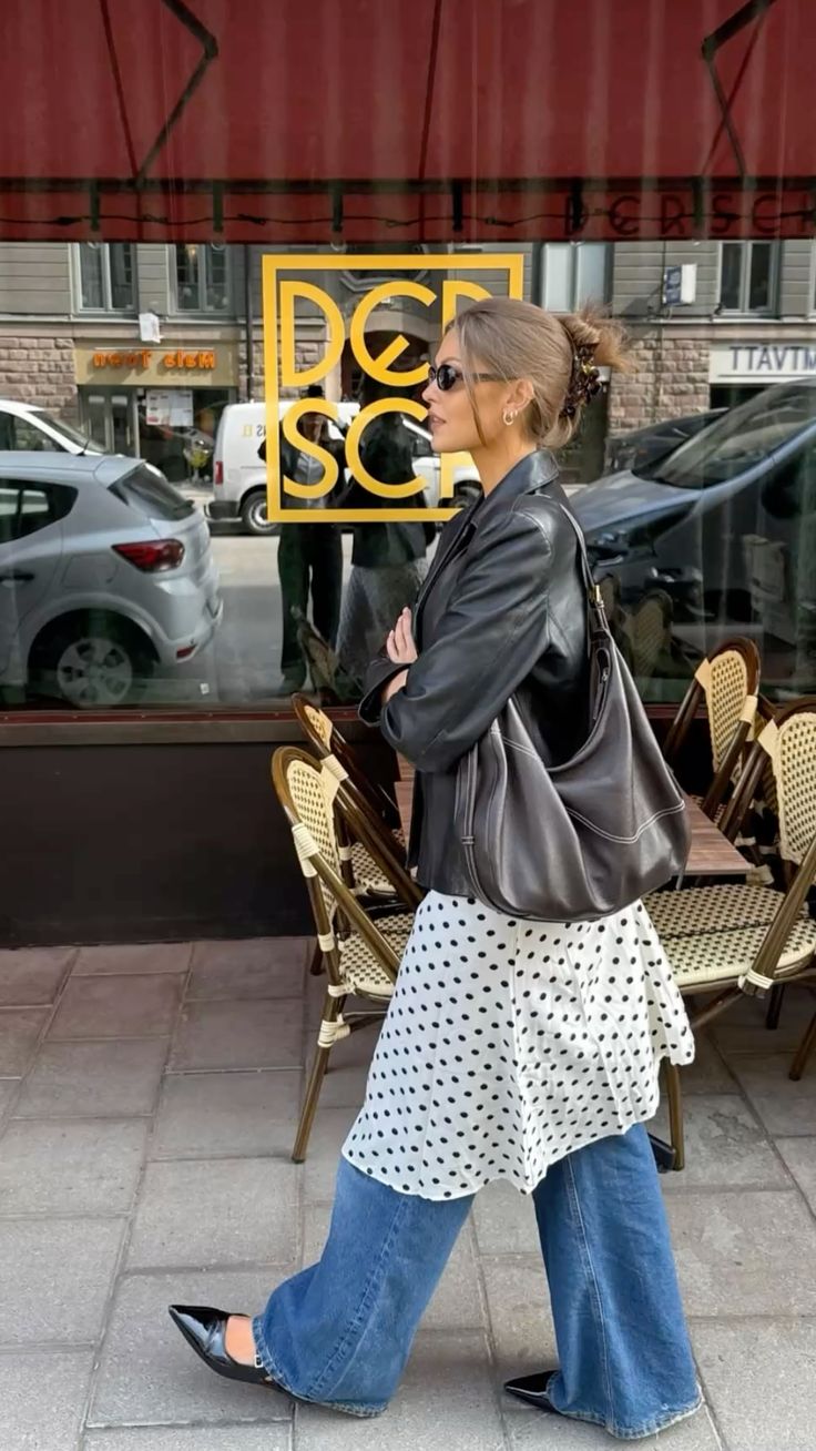 Look robe à points sur jean