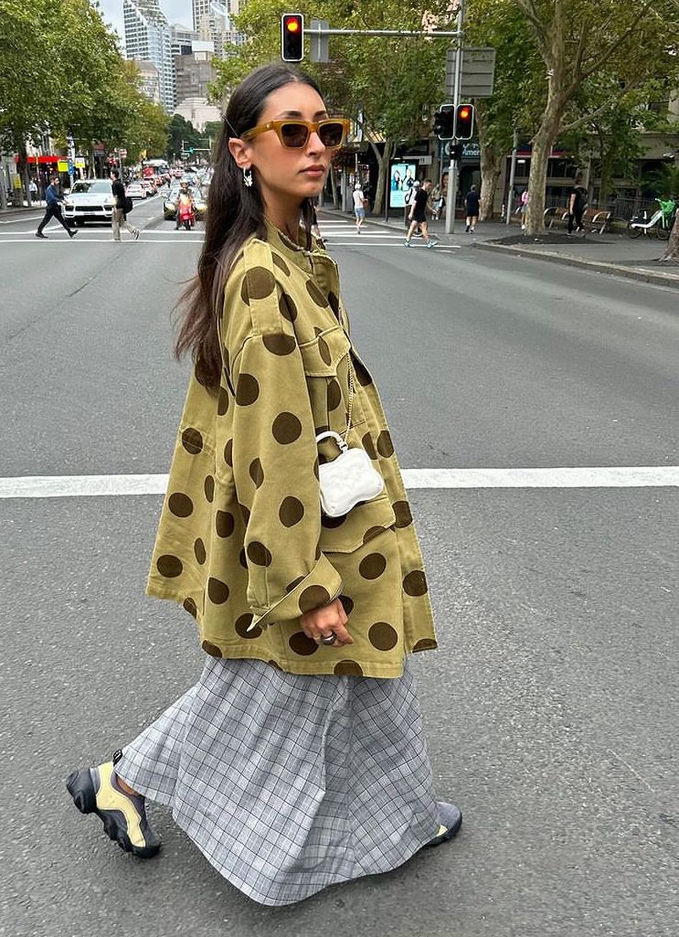 Veste longue kaki polka dots