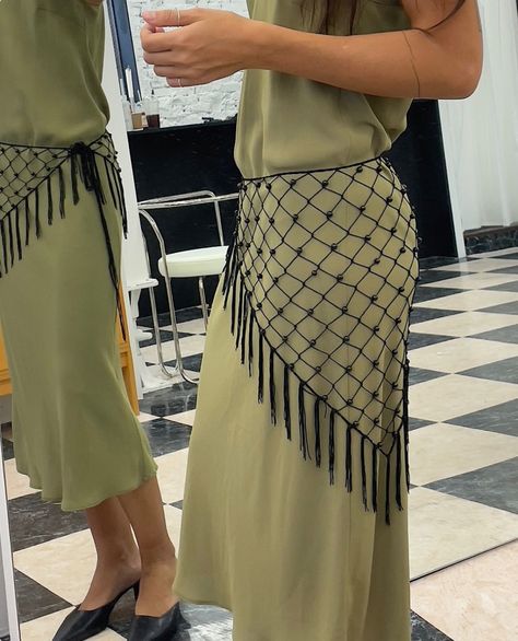 Cintura con sciarpa: come indossare il foulard in vita? 15 Cintura foulard all'uncinetto a rete